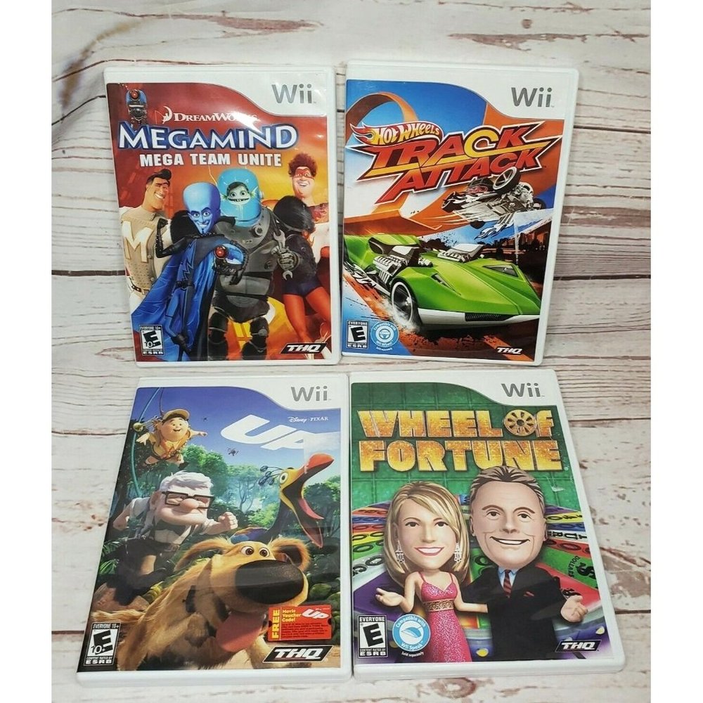 THQ Megamind, Hotwheels, Up & Wheel Of Fortune Wii 4 Game Bundle No Scratches